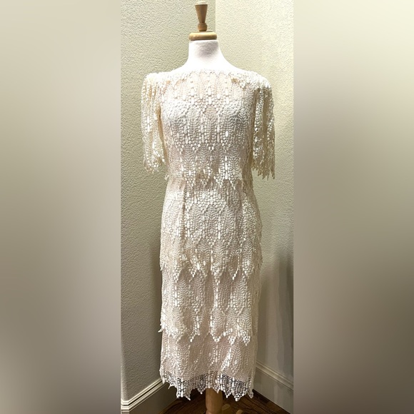 VTG House of Bianchi Tiered Lace Boho Tear Drop Layered Wedding Flapper Dress S - Picture 1 of 11